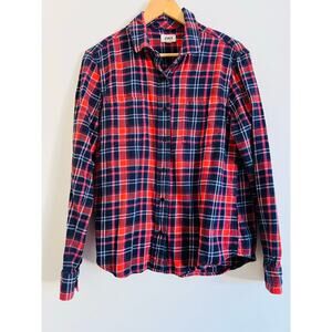 PACT Organic Fireside Flannel 100% Cotton Women's Blouse Top Shirt Large Plaid